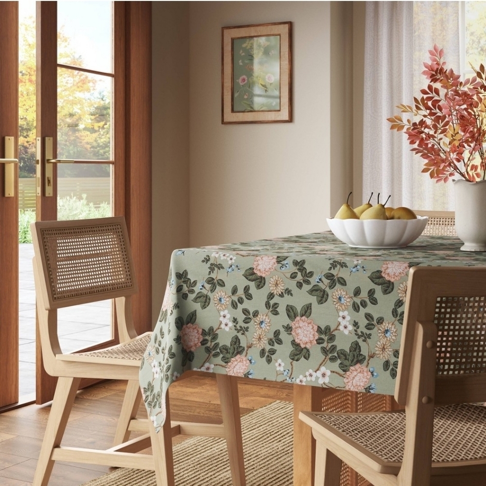 Threshold Floral Tablecloth Green and Pink 60 X 84